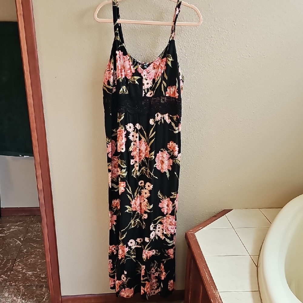 Lily Rose Black Maxi Dress with Pink Floral Design